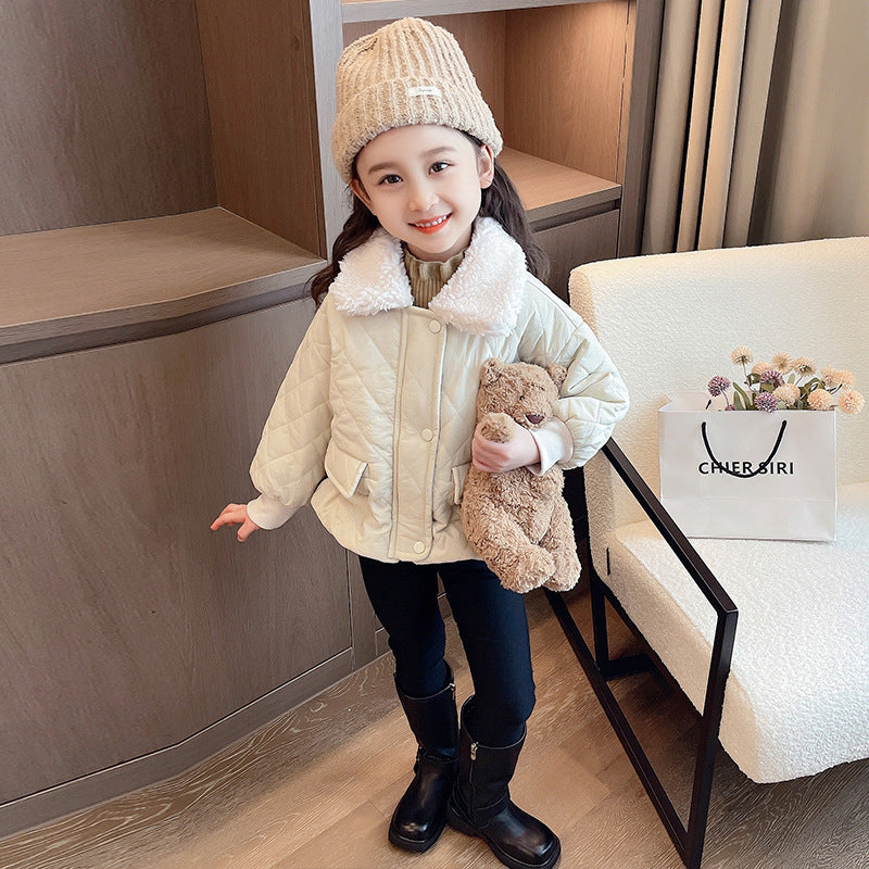 Girls' Winter Casual Jacket Warm Polo Collar Top