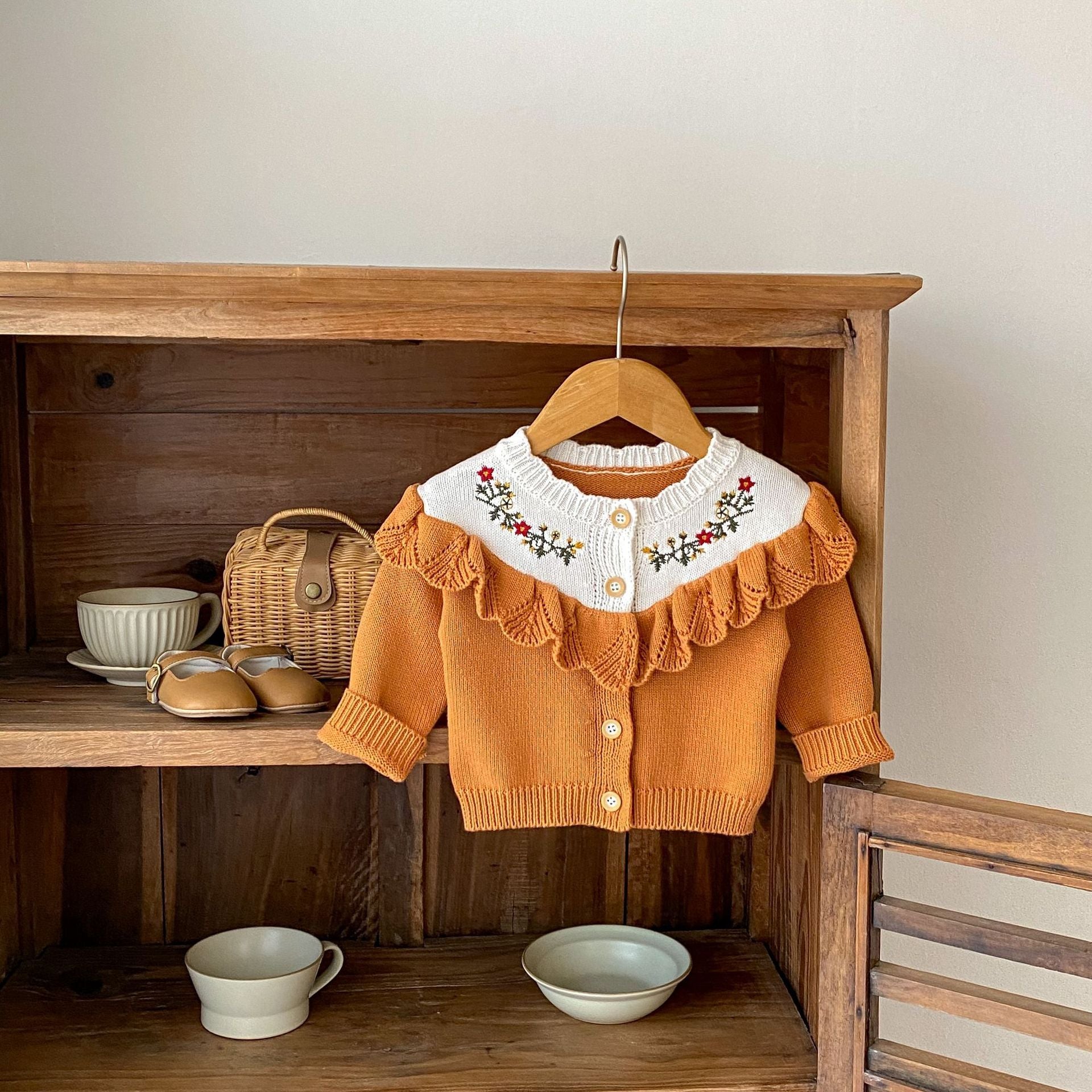 Autumn Baby Girl Cotton Yarn Knitted Lace Long Sleeve Cardigan Jacket