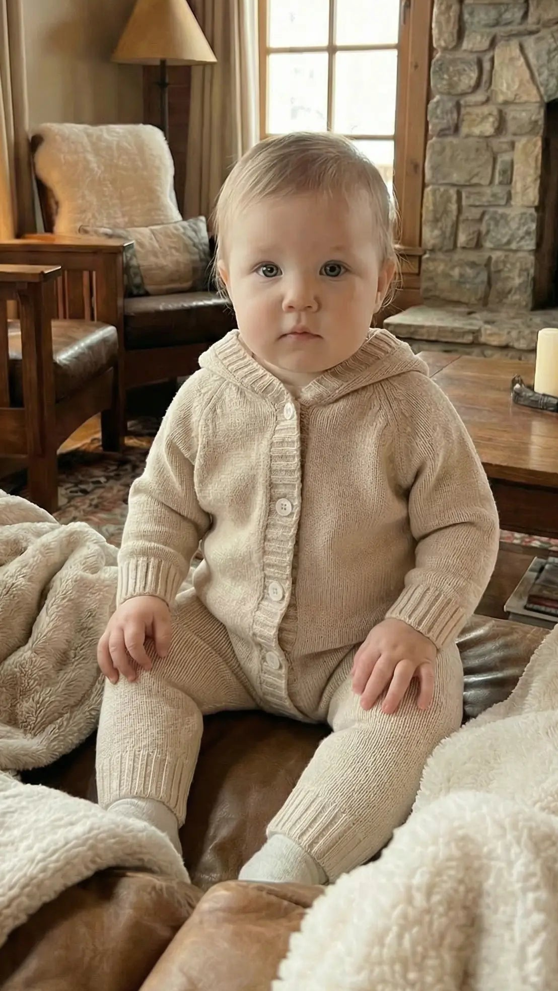 Élanoora Knit Bear - Hooded Baby Romper (Unisex)