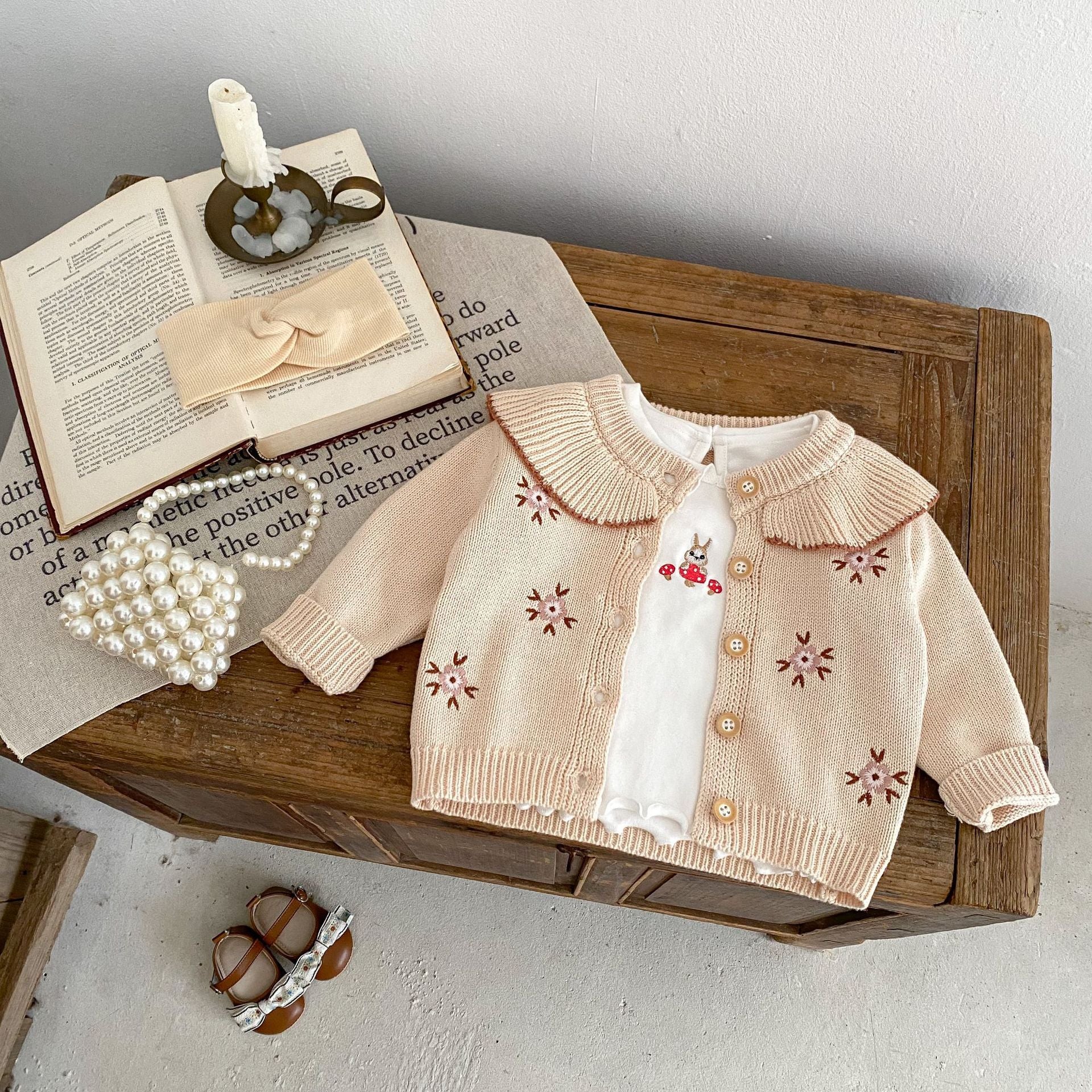 Baby Drawing Lapel Embroidered Knitted Coat