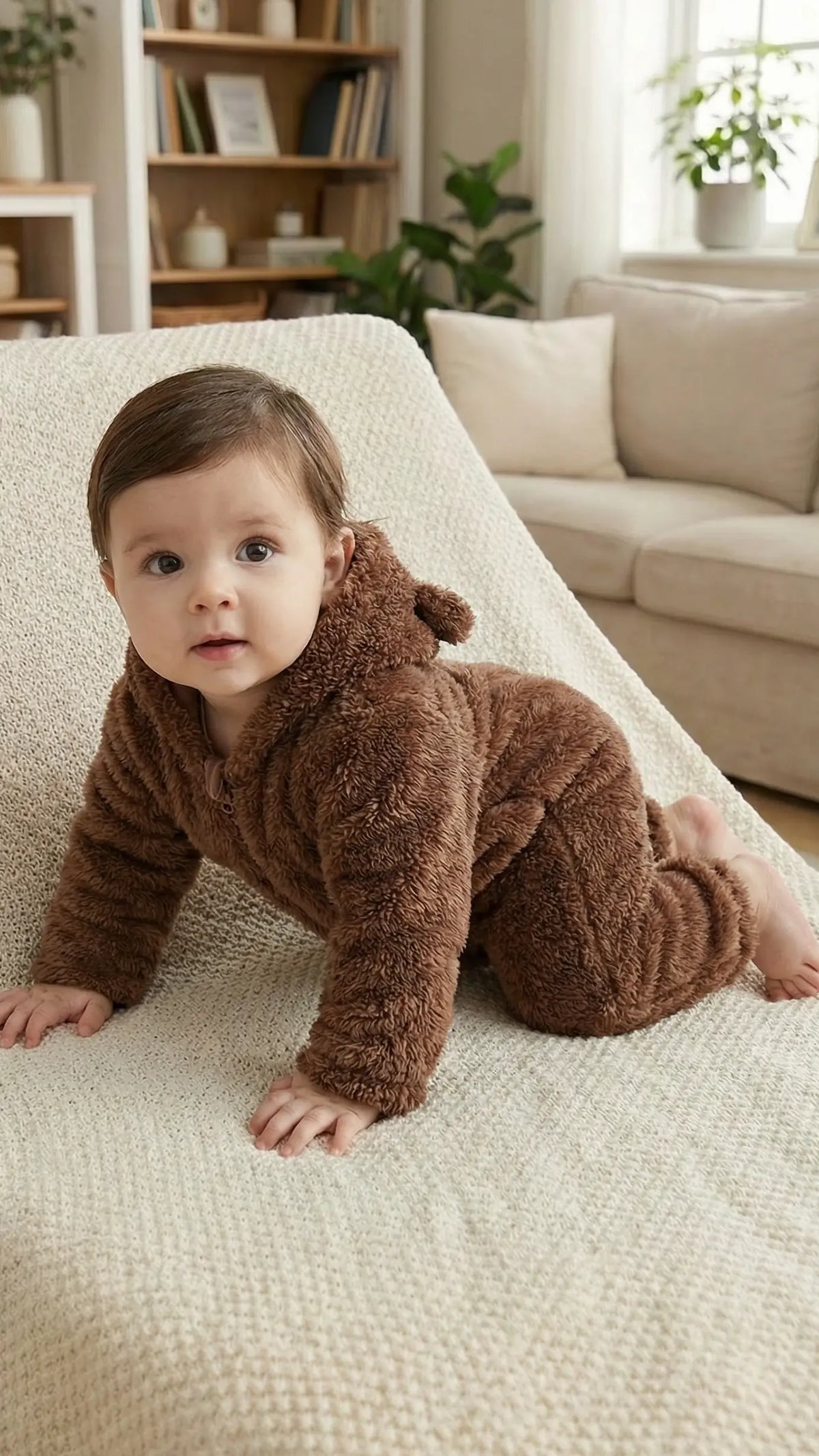 Élanoora Zipped Teddy Romper - Baby Romper For Winter | Unisex Brown
