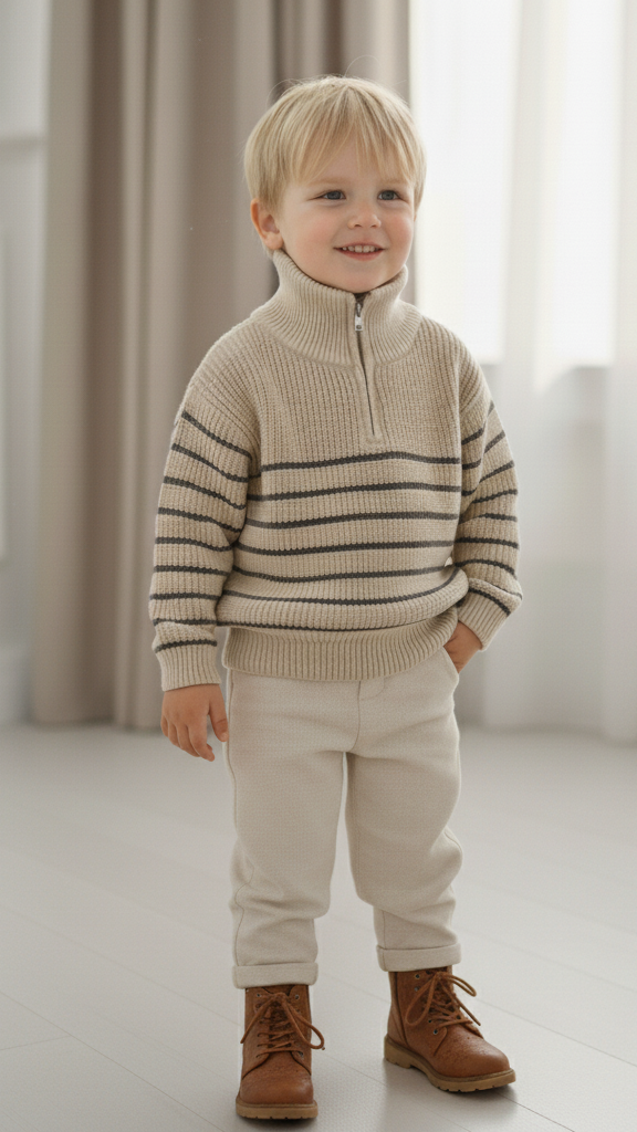 Élanoora Classic Striped Half-Zip Sweater