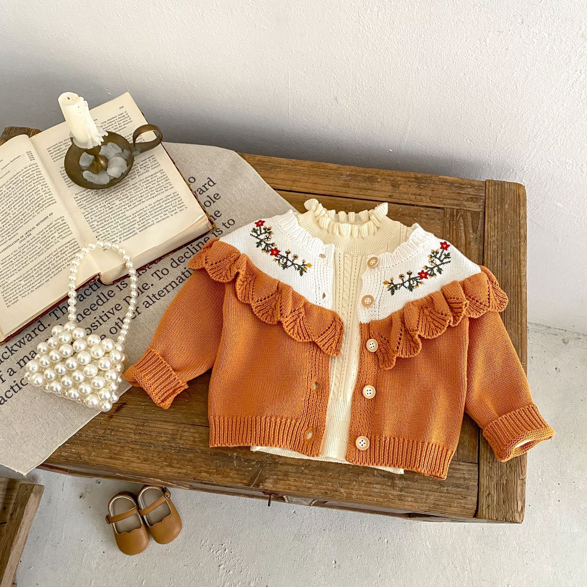 Autumn Baby Girl Cotton Yarn Knitted Lace Long Sleeve Cardigan Jacket
