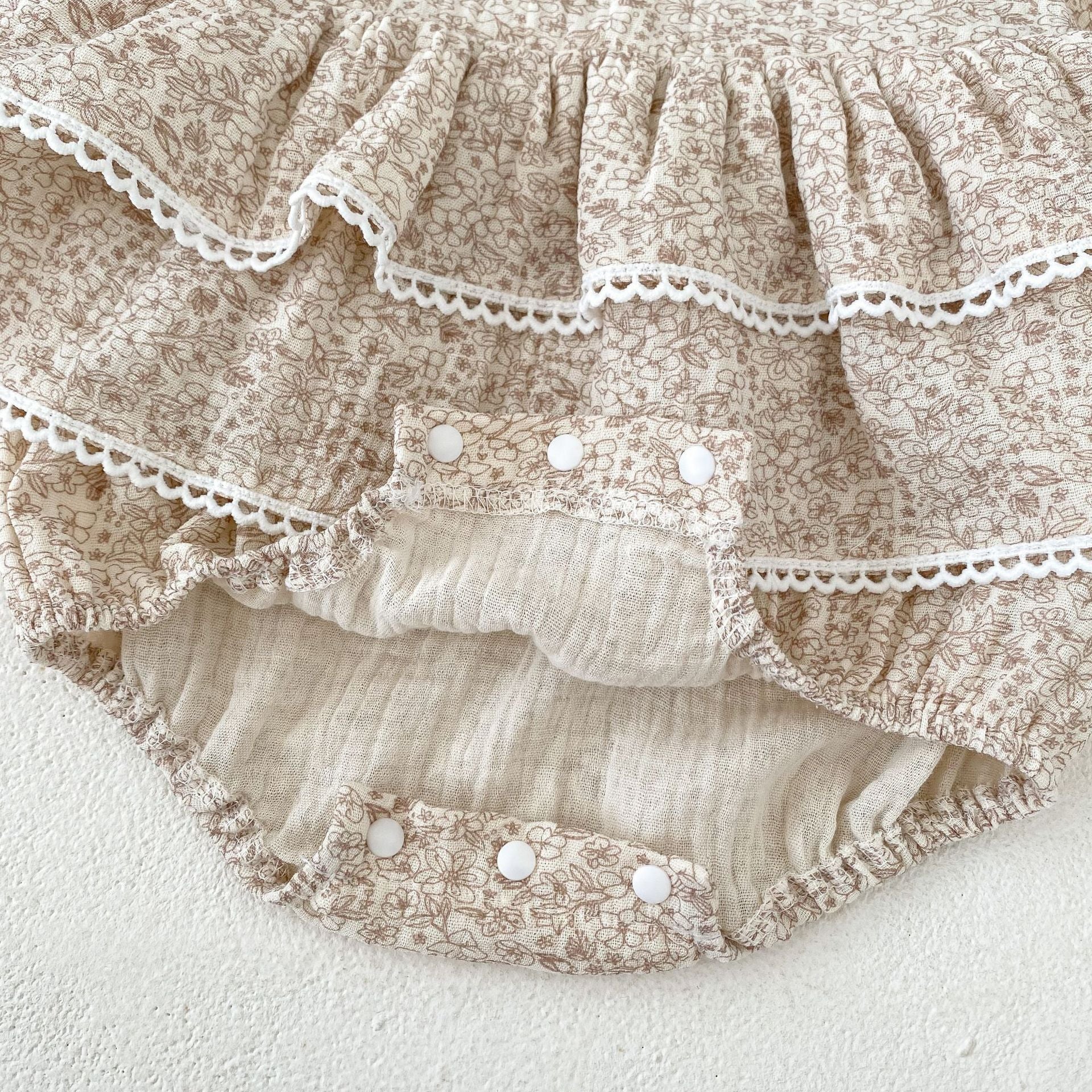 Autumn New Baby Girl Double Lace Skirt Cotton Yarn Printed Long Sleeve Princess Dress