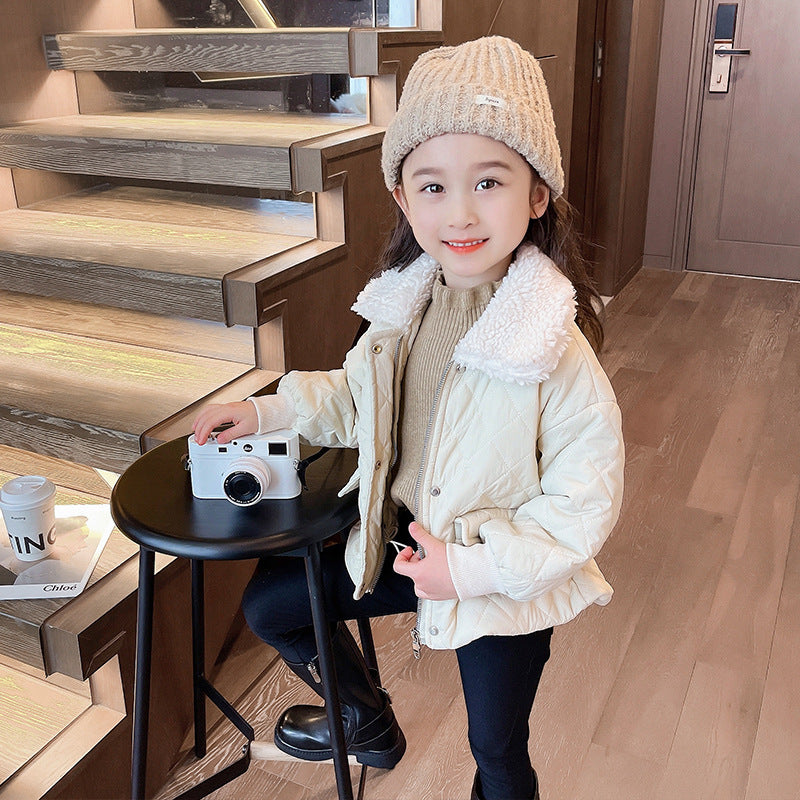 Girls' Winter Casual Jacket Warm Polo Collar Top
