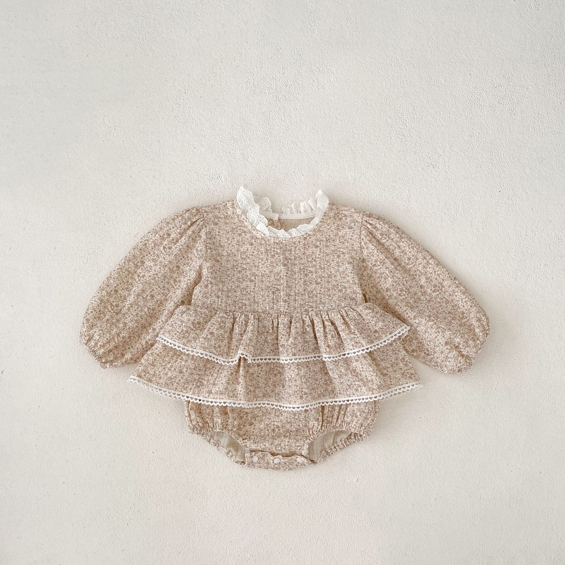 Autumn New Baby Girl Double Lace Skirt Cotton Yarn Printed Long Sleeve Princess Dress