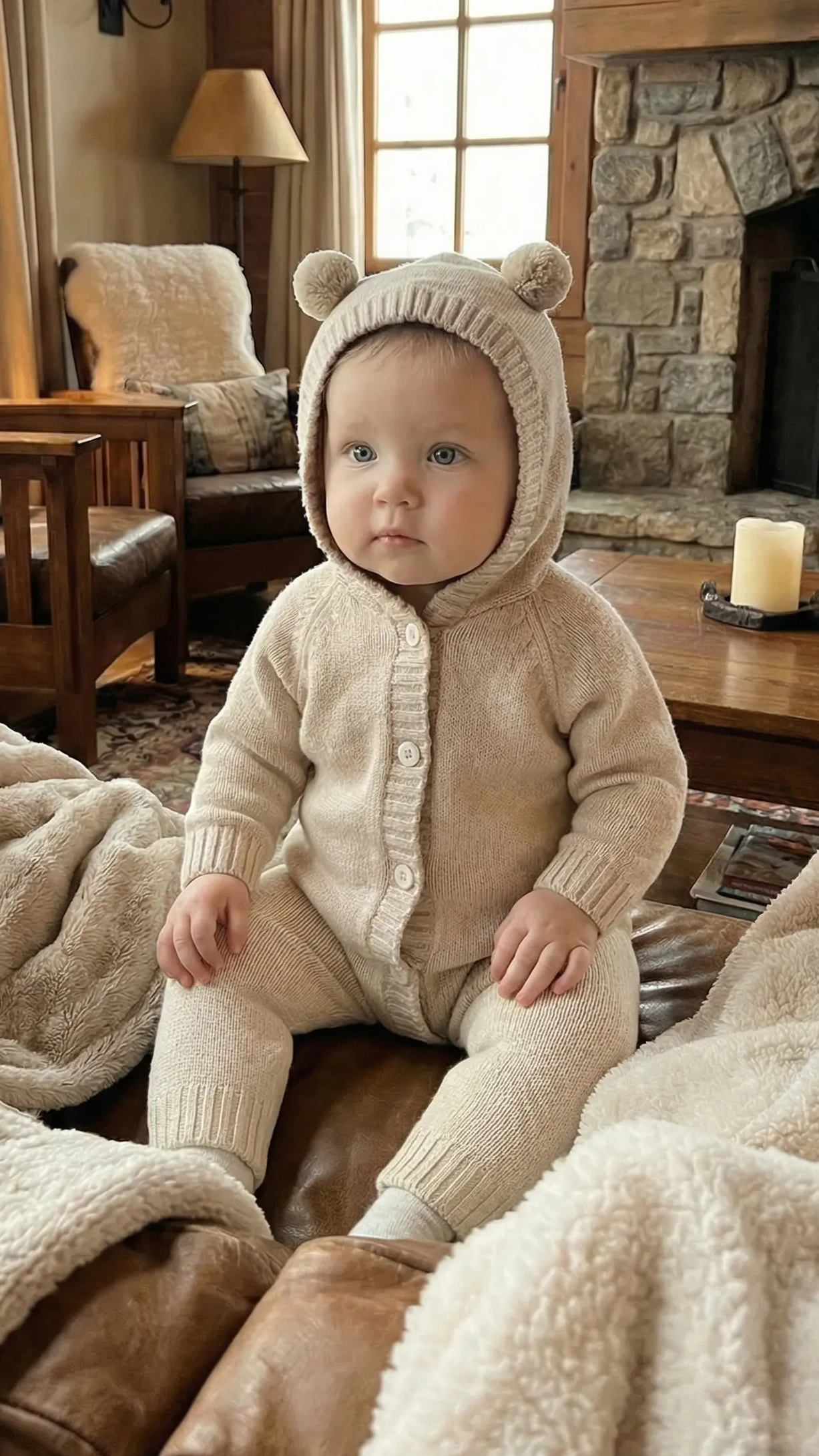 Élanoora Knit Bear - Hooded Baby Romper (Unisex)