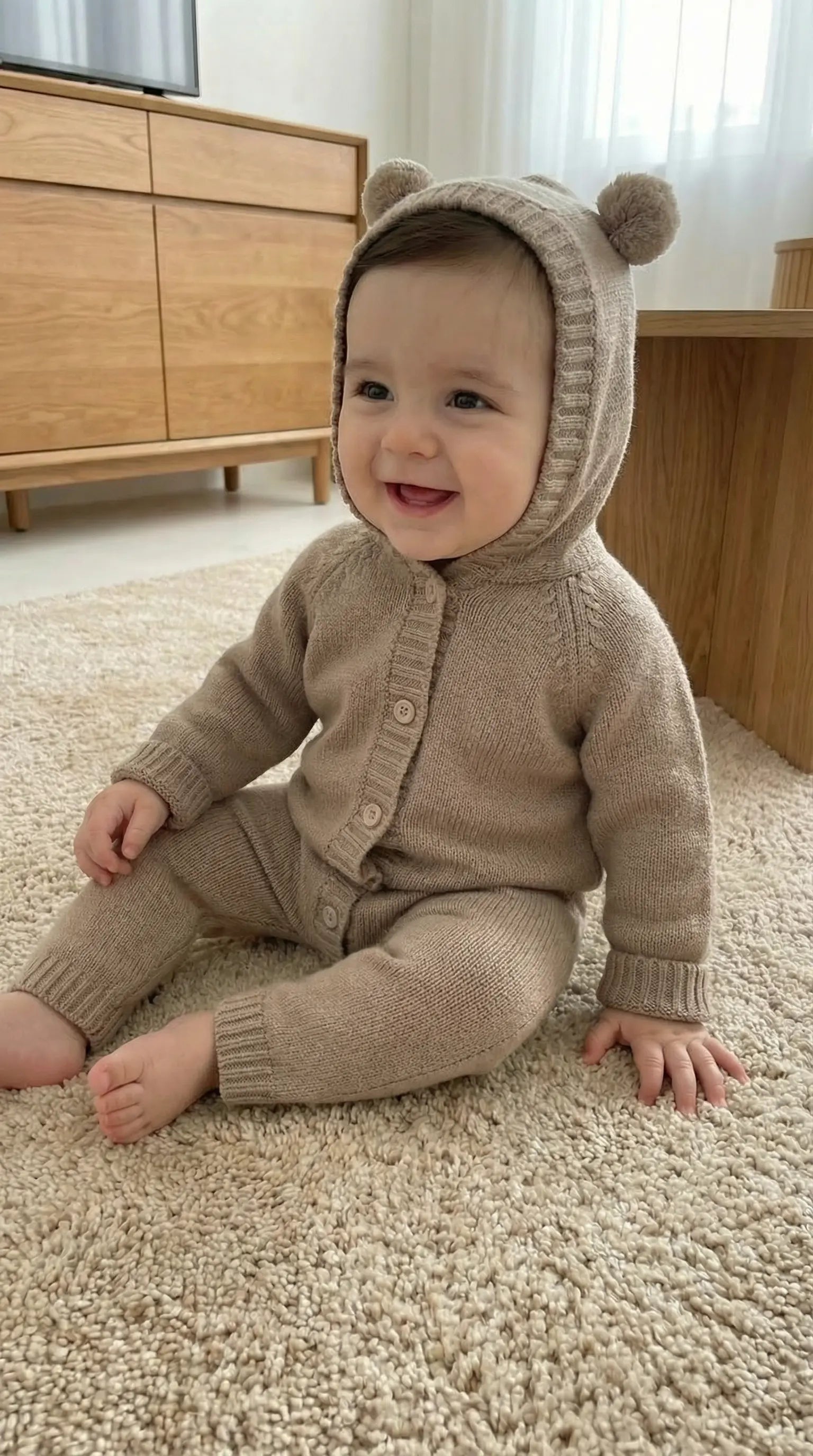 Élanoora Knit Bear - Hooded Baby Romper (Unisex)