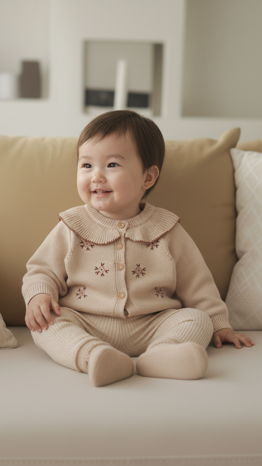 Baby Drawing Lapel Embroidered Knitted Coat