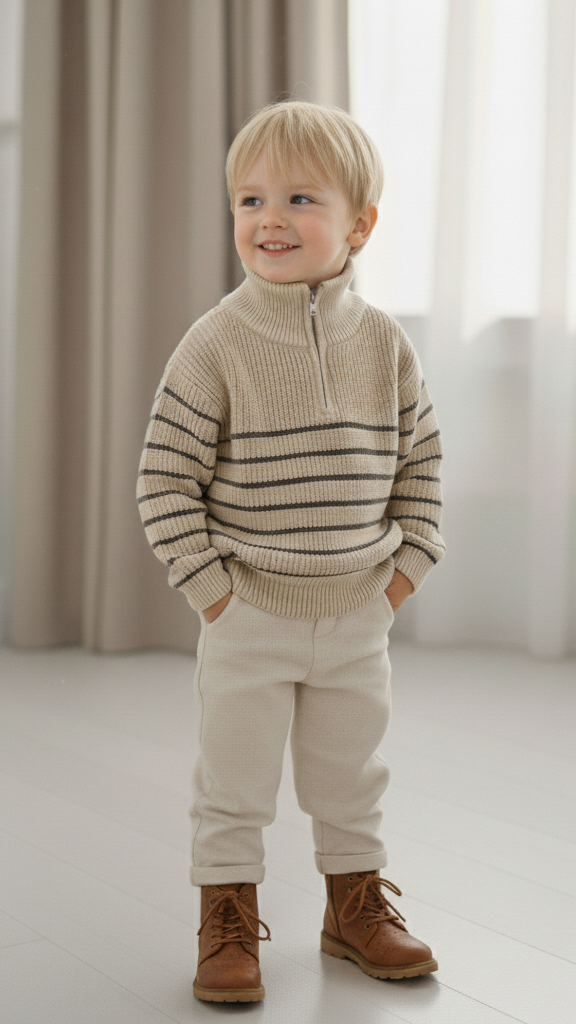 Élanoora Classic Striped Half-Zip Sweater