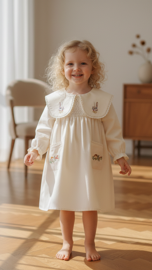 Cartoon Rabbit Embroidery Korean Girls Dress
